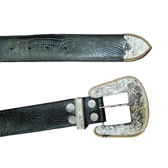 AL BERES Vintage Montana Silversmith Leather Belt-Handmade-Silver and Gold Sz 28 - Picture 5 of 16